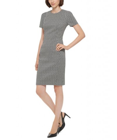 Women's Patterned Short-Sleeve Sheath Dress Black/Cream $33.88 Dresses