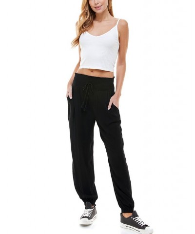 Juniors' Smocked Jogger Pants Black $13.78 Pants