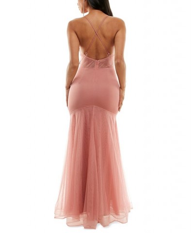 Juniors' Embroidered Tulle-Skirt Sleeveless Gown Rose $46.53 Dresses