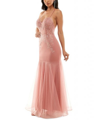 Juniors' Embroidered Tulle-Skirt Sleeveless Gown Rose $46.53 Dresses