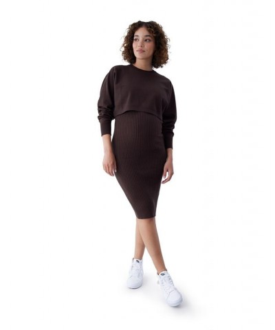 Women's Maternity Two Piece Dress Set Brown $40.70 Accessories