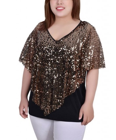 Plus Size Sequin-Front Poncho Top Gold $15.77 Tops