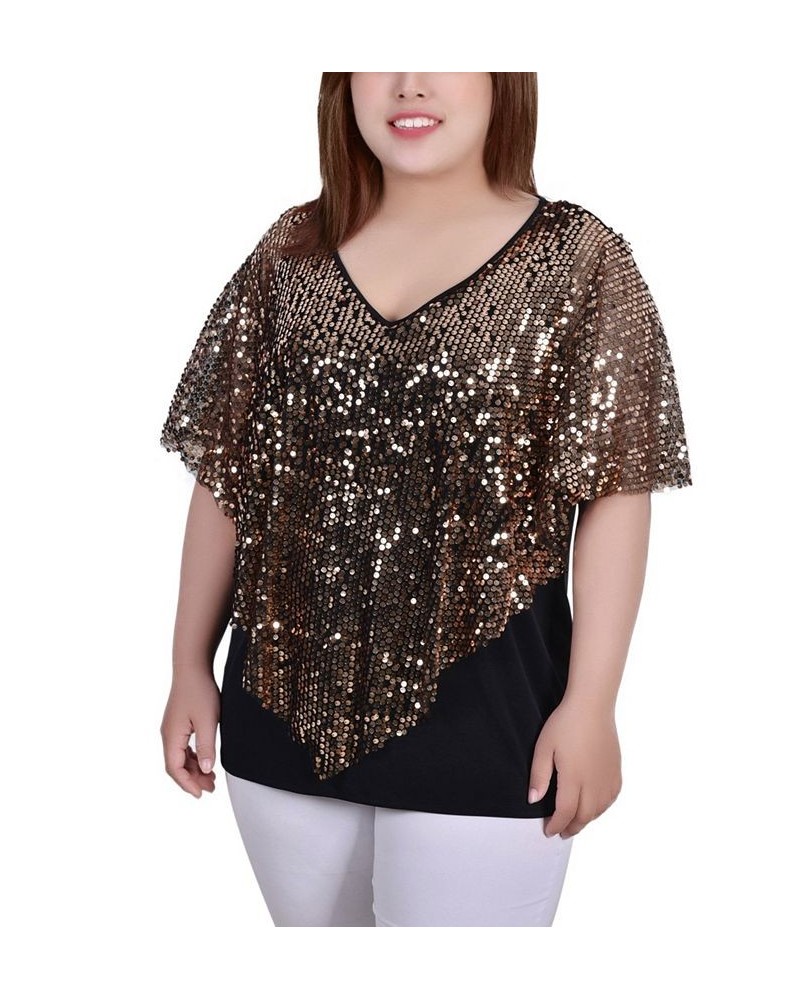 Plus Size Sequin-Front Poncho Top Gold $15.77 Tops