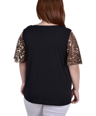 Plus Size Sequin-Front Poncho Top Gold $15.77 Tops