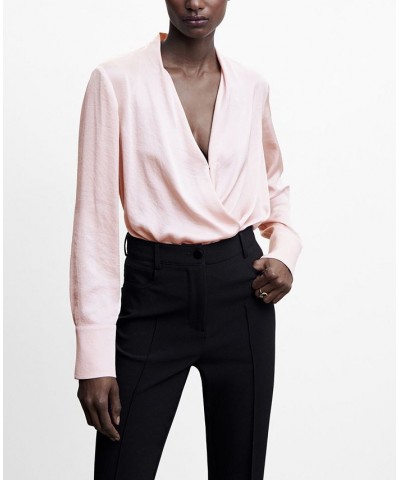 Women's Satin Wrap Blouse Pink $33.60 Tops