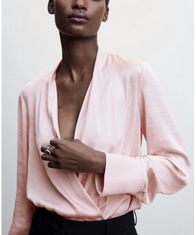 Women's Satin Wrap Blouse Pink $33.60 Tops