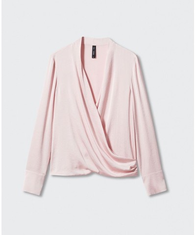 Women's Satin Wrap Blouse Pink $33.60 Tops