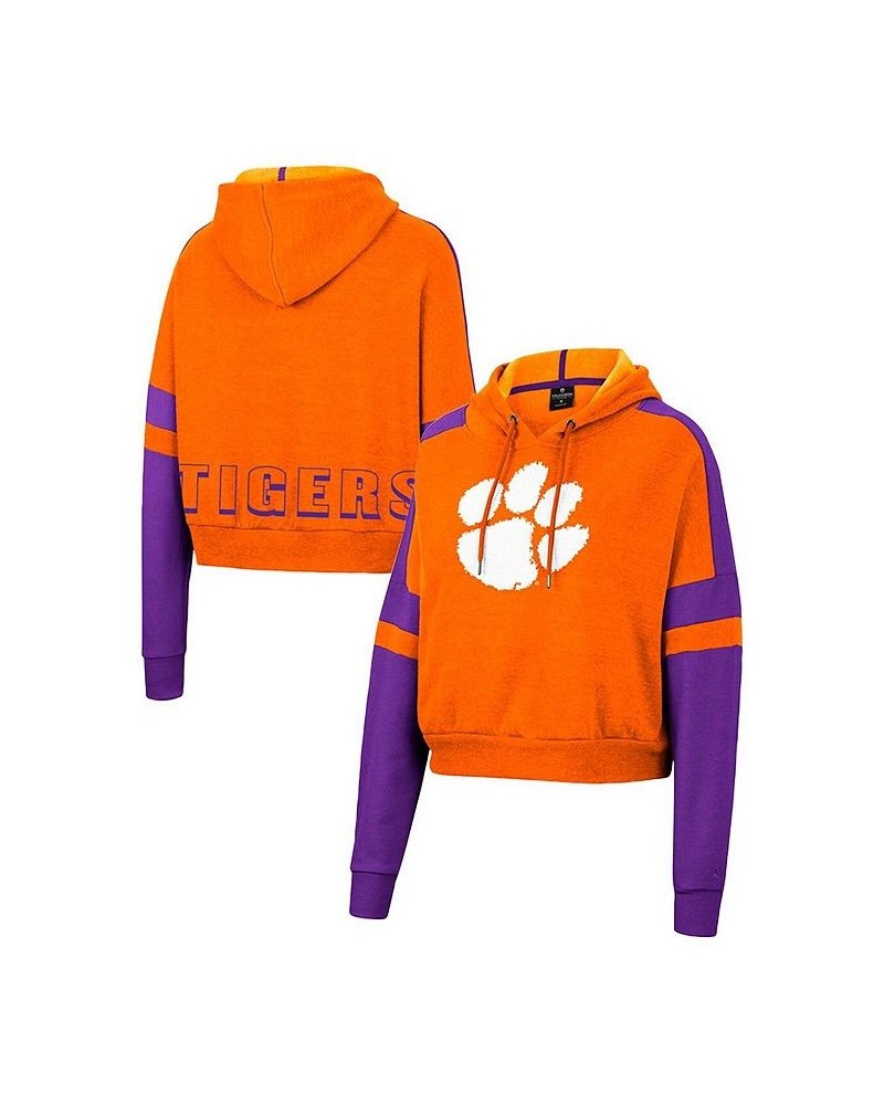 Women's Orange Clemson Tigers Throwback Stripe Arch Logo Cropped Pullover Hoodie Orange $28.20 Sweatshirts