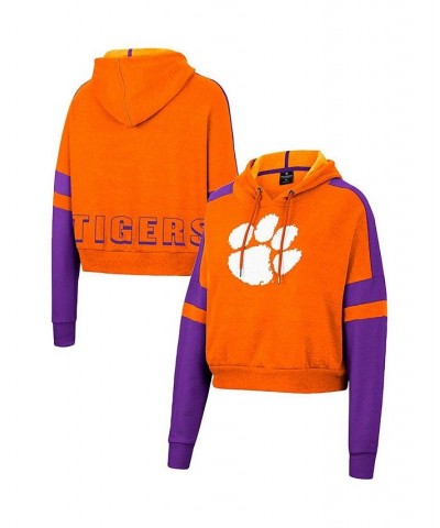 Women's Orange Clemson Tigers Throwback Stripe Arch Logo Cropped Pullover Hoodie Orange $28.20 Sweatshirts