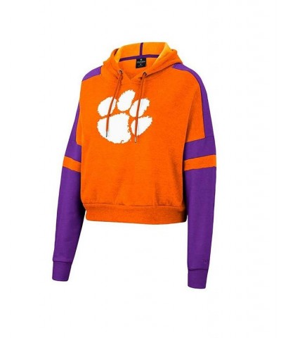 Women's Orange Clemson Tigers Throwback Stripe Arch Logo Cropped Pullover Hoodie Orange $28.20 Sweatshirts