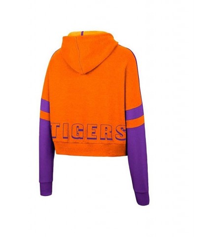 Women's Orange Clemson Tigers Throwback Stripe Arch Logo Cropped Pullover Hoodie Orange $28.20 Sweatshirts