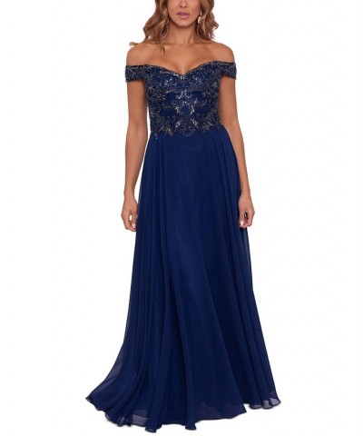 Chiffon Beaded Gown Navy $105.06 Dresses