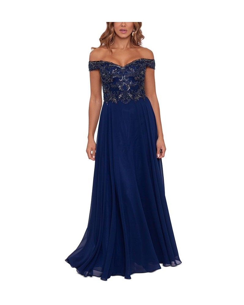 Chiffon Beaded Gown Navy $105.06 Dresses