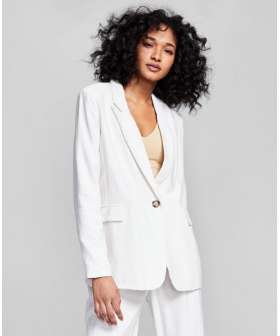 Women's One-Button Textured Oversized Blazer Cream $17.80 Jackets