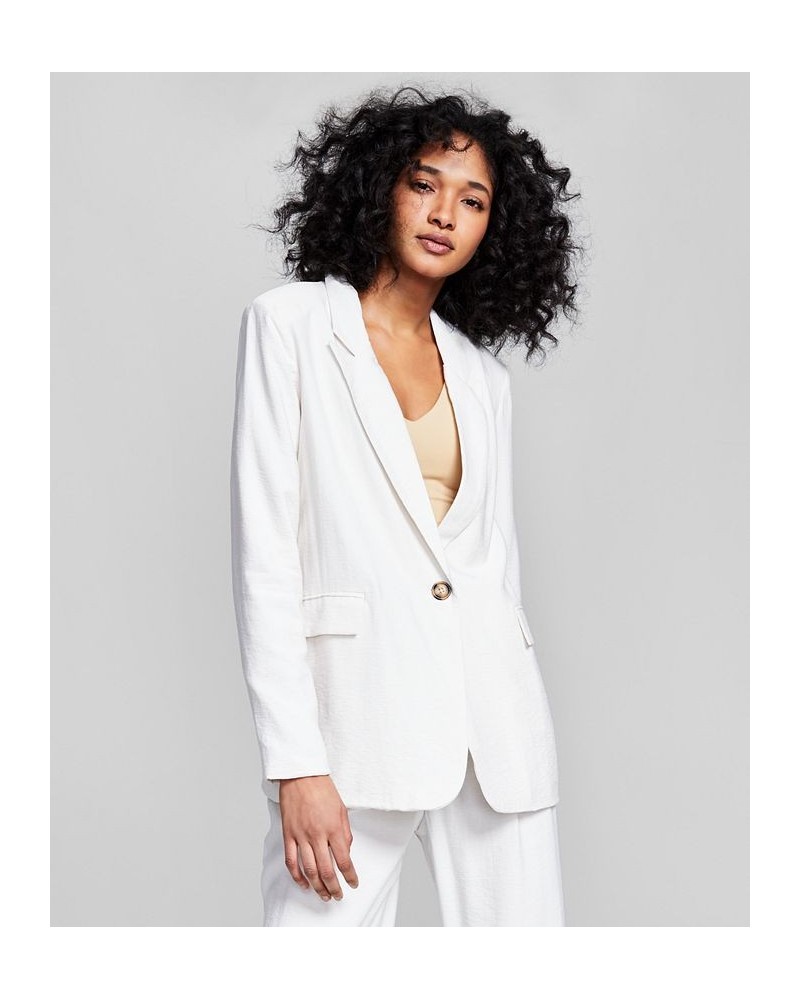 Women's One-Button Textured Oversized Blazer Cream $17.80 Jackets