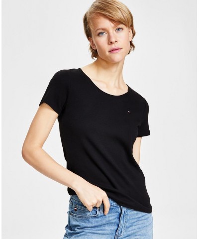 Women's Cotton Scoop Neck T-Shirt Black $18.98 Tops