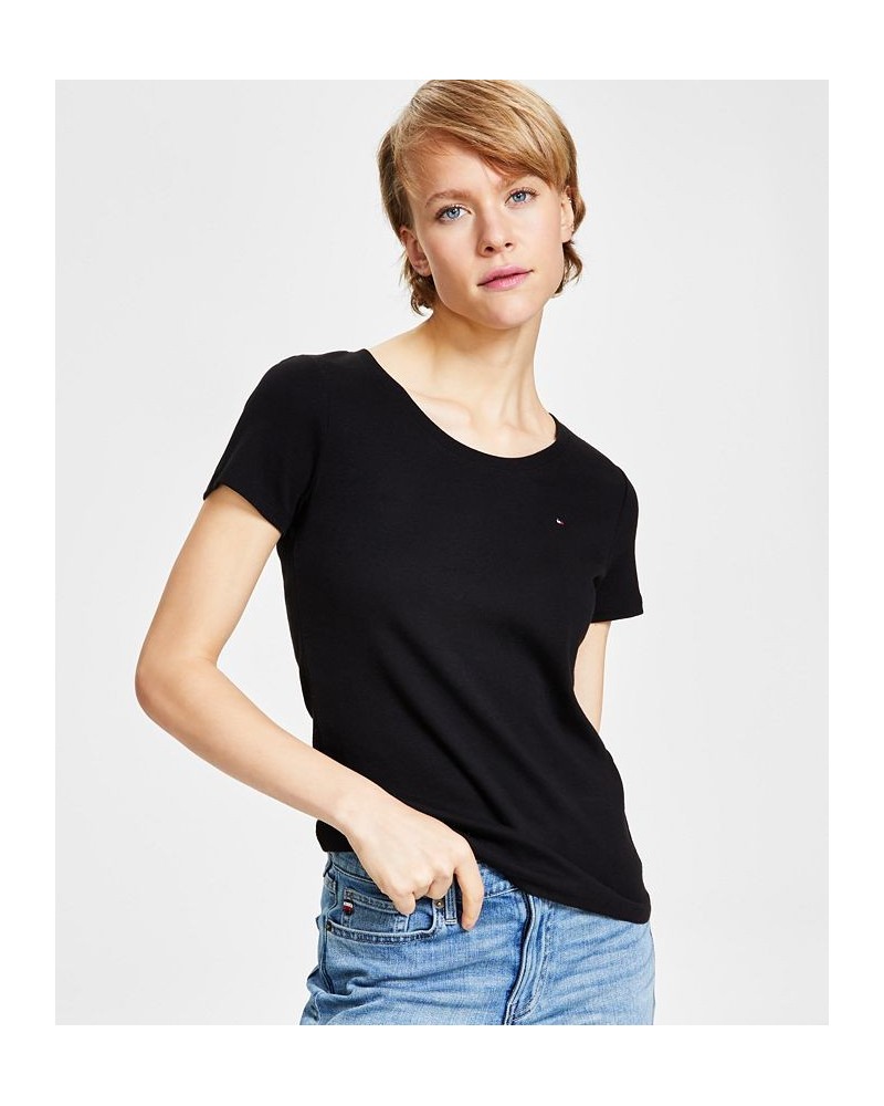 Women's Cotton Scoop Neck T-Shirt Black $18.98 Tops