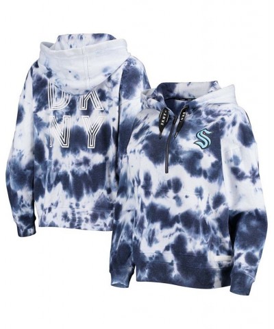 Women's Navy and White Seattle Kraken Dakota Tie-Dye Oversized Half-Zip Hoodie Navy, White $50.60 Sweatshirts