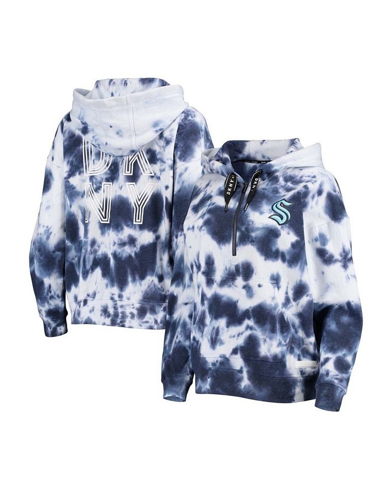 Women's Navy and White Seattle Kraken Dakota Tie-Dye Oversized Half-Zip Hoodie Navy, White $50.60 Sweatshirts