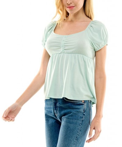 Juniors' Puffed-Sleeve Empire-Waist Top Gray $19.72 Tops