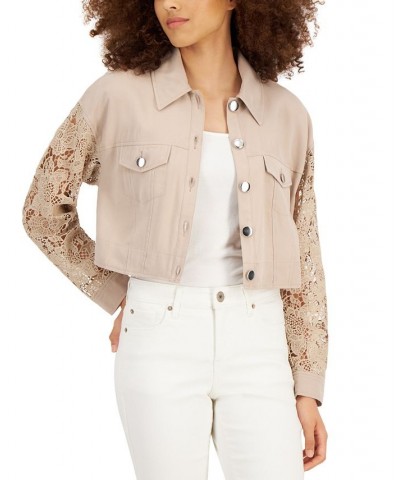 Women's Lace-Sleeve Jacket Tan/Beige $30.66 Jackets