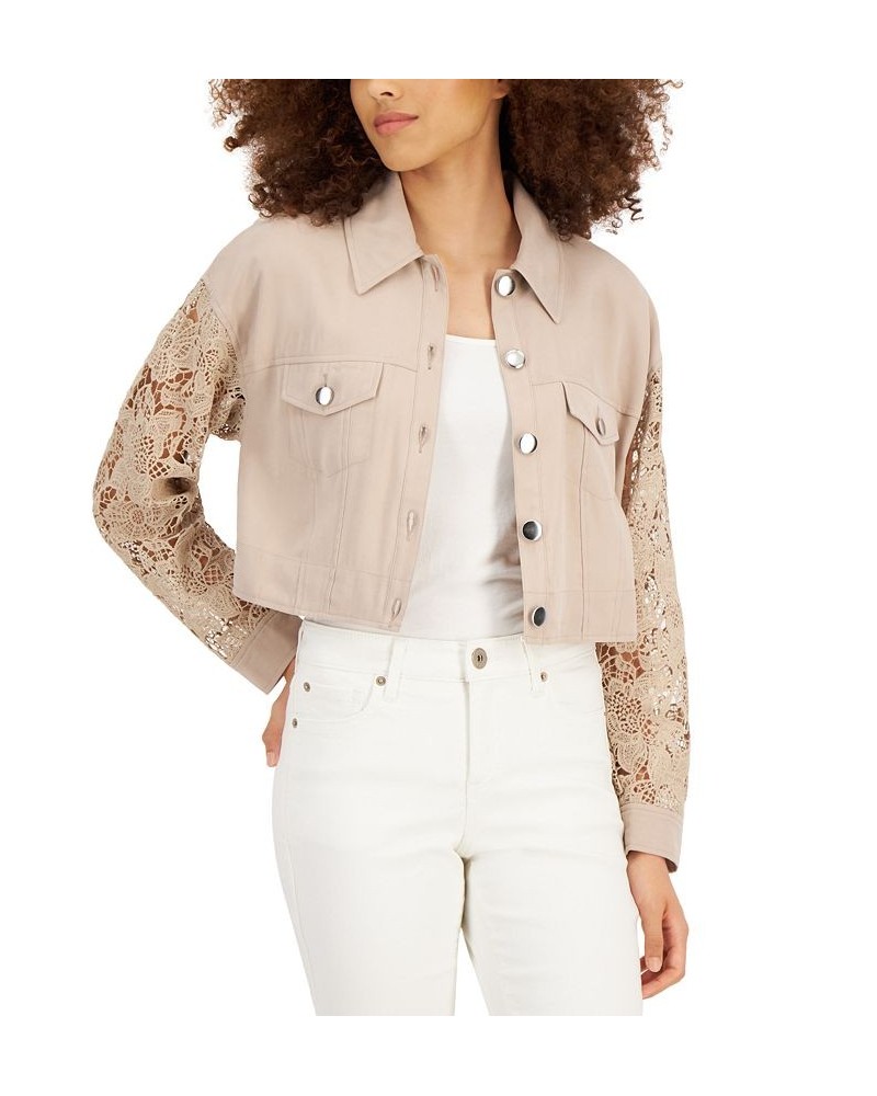 Women's Lace-Sleeve Jacket Tan/Beige $30.66 Jackets