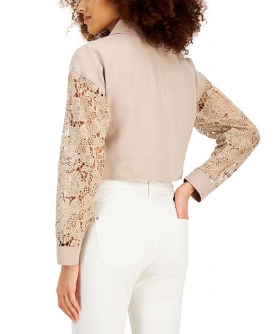 Women's Lace-Sleeve Jacket Tan/Beige $30.66 Jackets