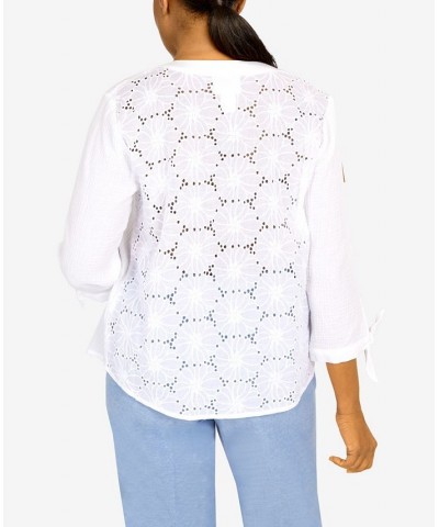 Petite Set Sail Gauze Tie Sleeve Button Down Top White $30.58 Tops