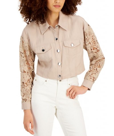 Women's Lace-Sleeve Jacket Tan/Beige $30.66 Jackets