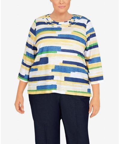 Plus Size Bright Idea Etched Stripe Three-Quarter Length Top Multi $35.28 Tops