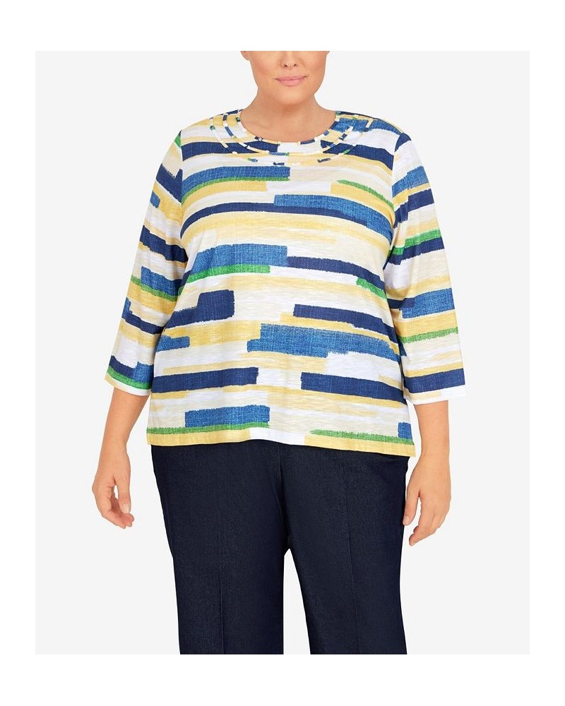 Plus Size Bright Idea Etched Stripe Three-Quarter Length Top Multi $35.28 Tops