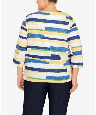 Plus Size Bright Idea Etched Stripe Three-Quarter Length Top Multi $35.28 Tops