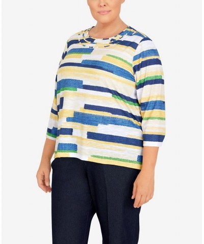 Plus Size Bright Idea Etched Stripe Three-Quarter Length Top Multi $35.28 Tops