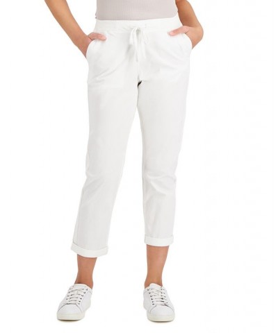 Petite Pull-On Cuffed Twill Ankle Pants White $20.50 Pants