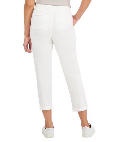 Petite Pull-On Cuffed Twill Ankle Pants White $20.50 Pants