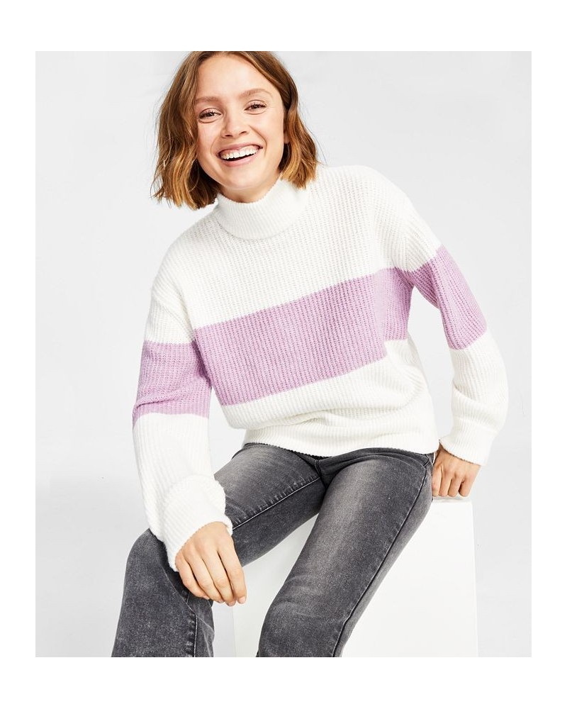 Juniors' Mock-Neck Striped Long-Sleeve Sweater Purple $12.11 Sweaters