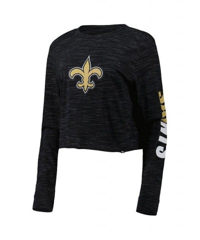 Women's Black New Orleans Saints Crop Long Sleeve T-shirt Black $17.64 Tops