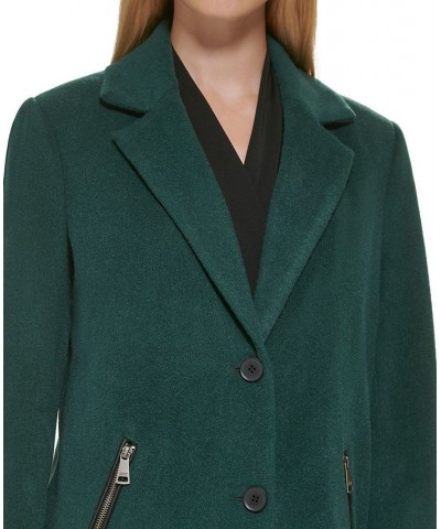 Women's Petite Button-Front Zip-Pocket Walker Coat Green $74.00 Coats