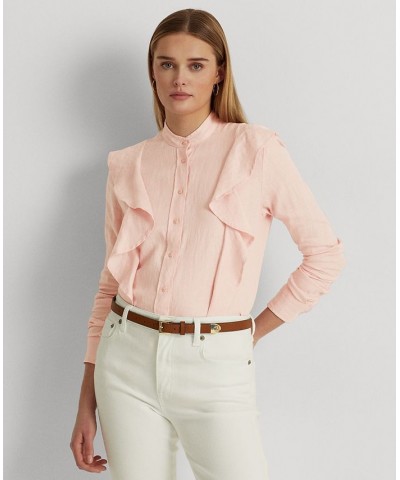 Women's Ruffle-Trim Linen Shirt Pale Pink $40.50 Tops