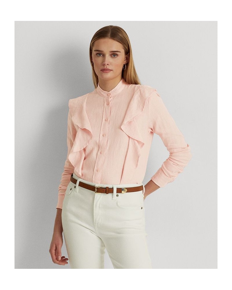 Women's Ruffle-Trim Linen Shirt Pale Pink $40.50 Tops