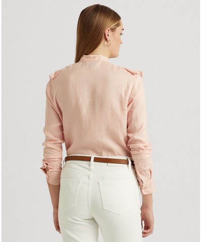 Women's Ruffle-Trim Linen Shirt Pale Pink $40.50 Tops