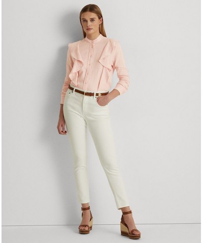 Women's Ruffle-Trim Linen Shirt Pale Pink $40.50 Tops