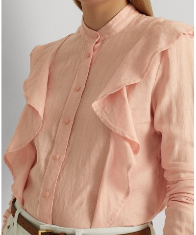 Women's Ruffle-Trim Linen Shirt Pale Pink $40.50 Tops