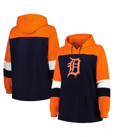 Women's Navy Detroit Tigers Plus Size Colorblock Pullover Hoodie $36.00 Sweatshirts