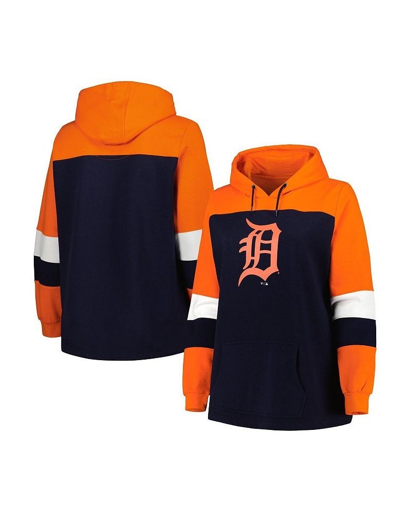 Women's Navy Detroit Tigers Plus Size Colorblock Pullover Hoodie $36.00 Sweatshirts