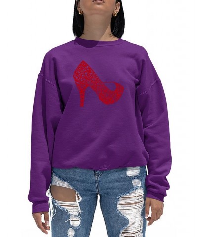 Women's Word Art Crewneck High Heel Sweatshirt Purple $24.00 Tops