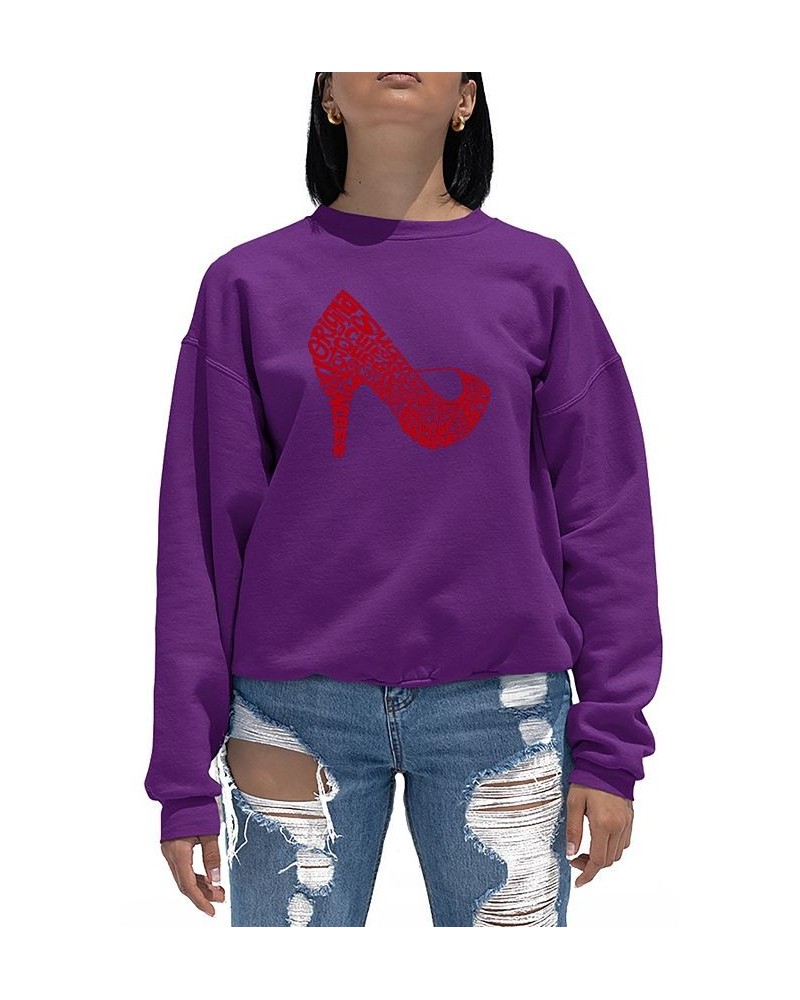 Women's Word Art Crewneck High Heel Sweatshirt Purple $24.00 Tops