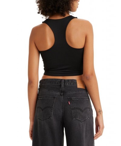 Women's Graphic Racer Cropped Tank Top Black $21.33 Tops