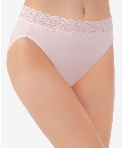 Flattering Lace Cotton Stretch Hi-Cut Brief Underwear 13395 Extended Sizes Pink $8.25 Panty