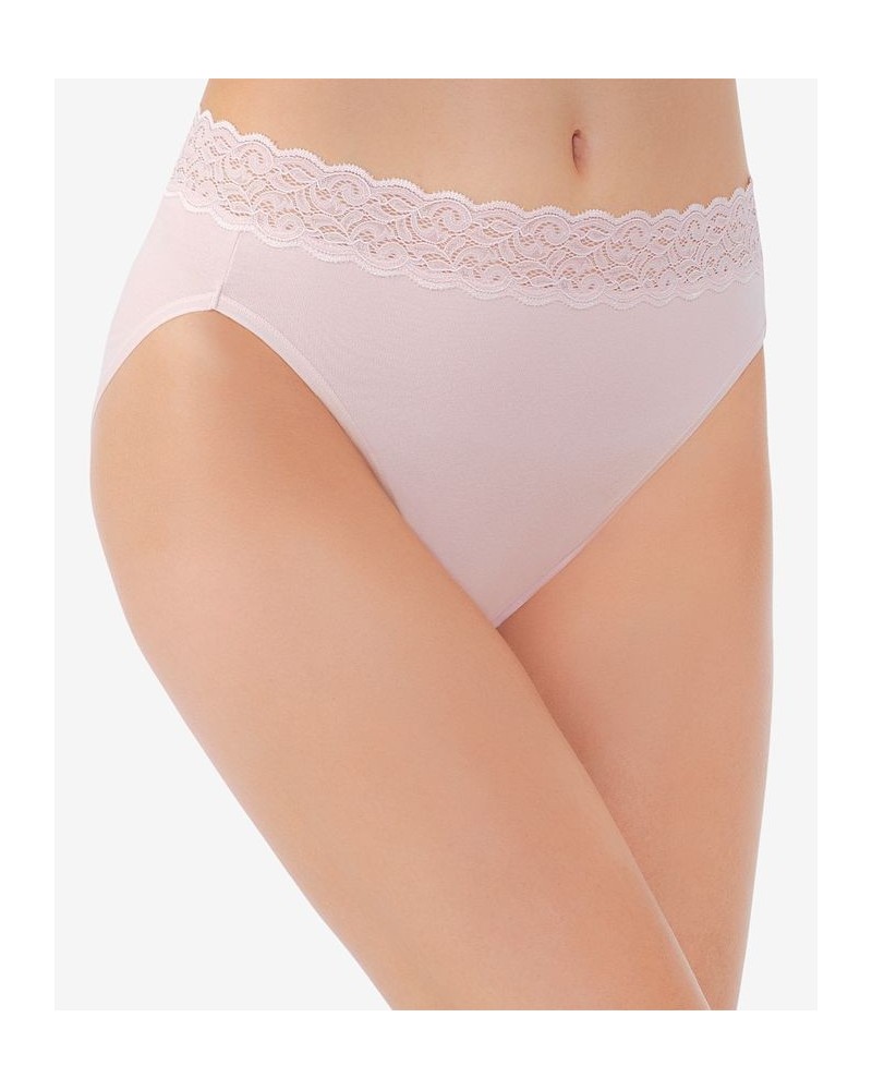 Flattering Lace Cotton Stretch Hi-Cut Brief Underwear 13395 Extended Sizes Pink $8.25 Panty